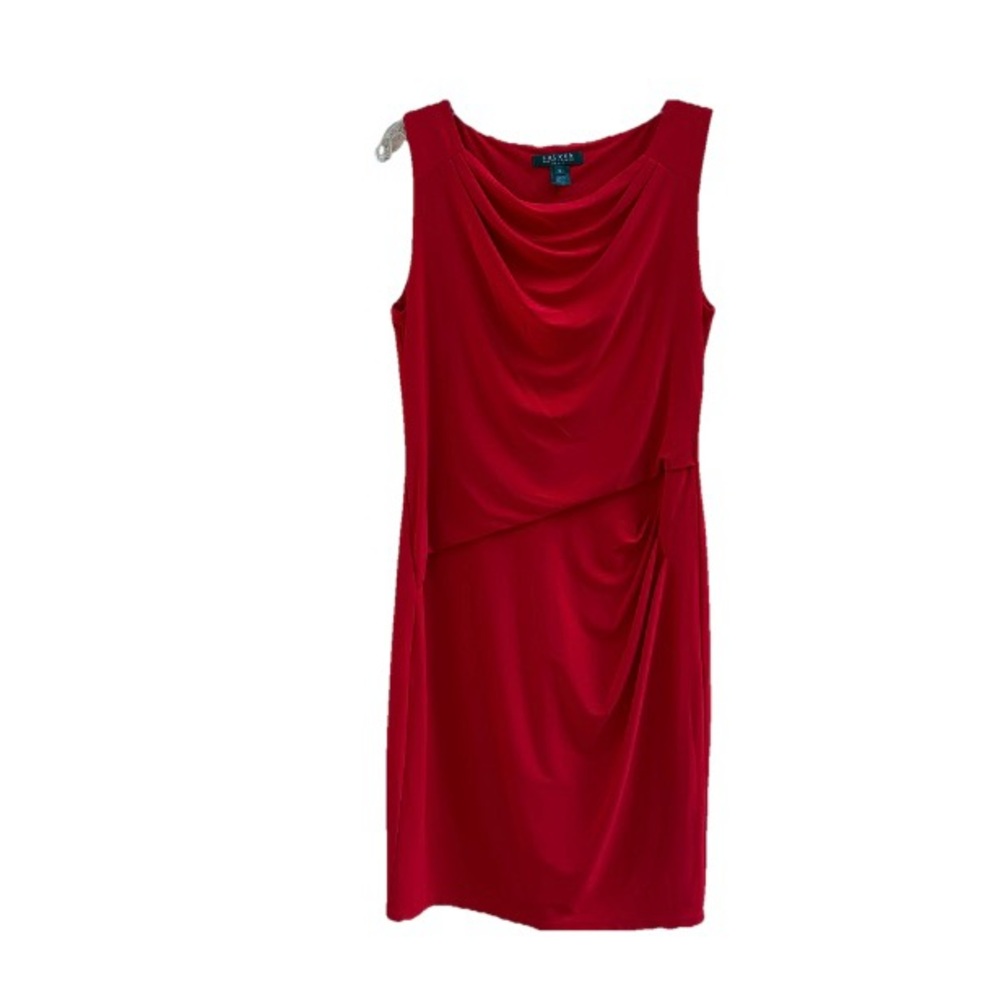 Ralph Lauren Red Ruched Cowl Neck Mini Dress